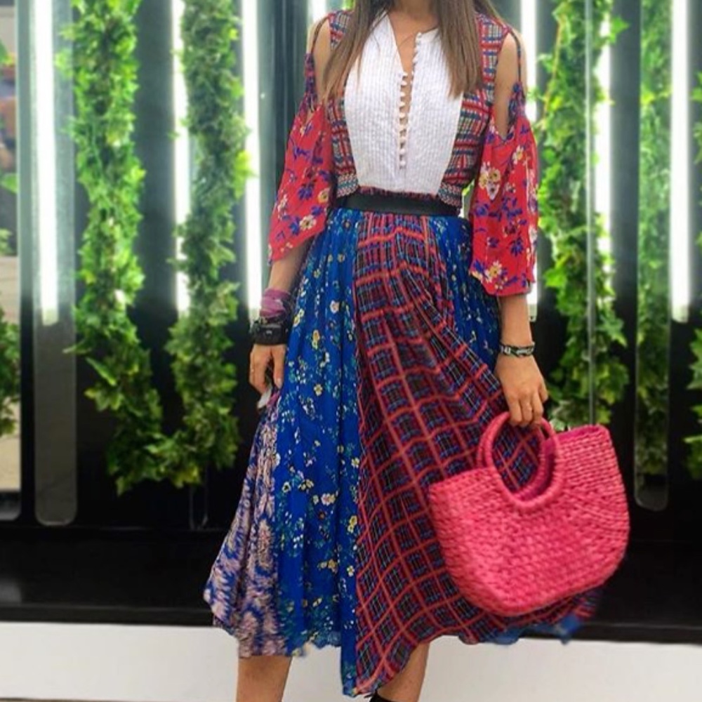 NWT Zara STUDIO Midi Contrast Printed Maxi Dress